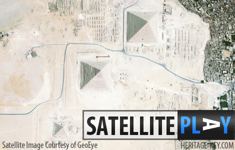 The Giza Plateau as seen in this satellite photograph. But you can see even closer! Click this image to explore this great satellite image. - Image courtesy of GeoEye.
