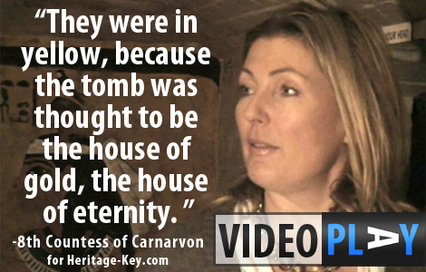 Fiona, the 8th Countess of Carnarvon, discusses the underlying beliefs contained in the tomb paintings of the Tomb of King Tut (KV62) Click the image to skip to the video.