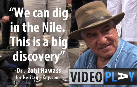 Dr Zahi Hawass at the Nile by Aswan, talking about discoveries made in the river. Click to skip to the video.