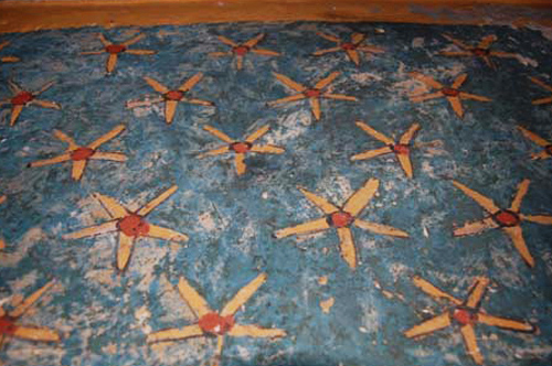 the ceiling is decorated with several astrological scenes, including a depiction of the sky goddess, Nut. 