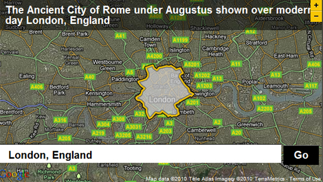 The Ancient City of Rome during the reign of Emperor Augustus overlayed on Modern Day London using BBC Dimensions.