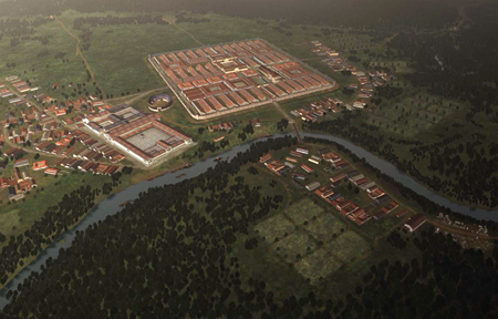 Reconstruction of Caerleon - or Itca, by its Roman name - showing the newly discovered monumental suburb - Image copyright 7reasons 