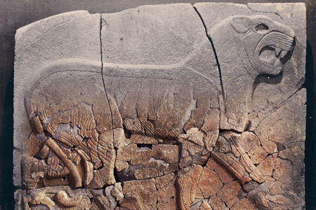 Lion relief tell halaf restored and pre destruction