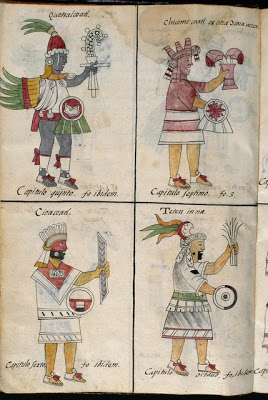 The Aztec gods depicted in Historia General de las Cosas de Nueva Espaa (General History of the Things of New Spain), 1575 - 1577. Courtesy of Biblioteca Medicea Laurenziana, Florence, Italy, FI 100 Med.Palat. 218. 